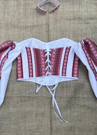 Корсет вышиванка, этно корсет с рукавами и чокер, корсет с орнаментом