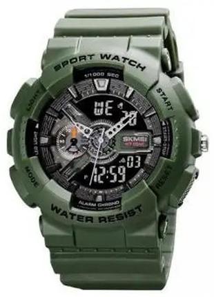 Армійський годинник мілітарі чоловічі наручні водонепроникні з підсвічуванням skmei 1688 зелений