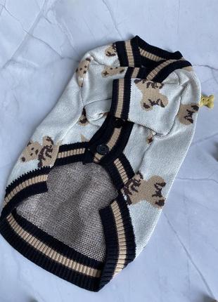 Кофта кардиган «мишки» белая, одежда для собак