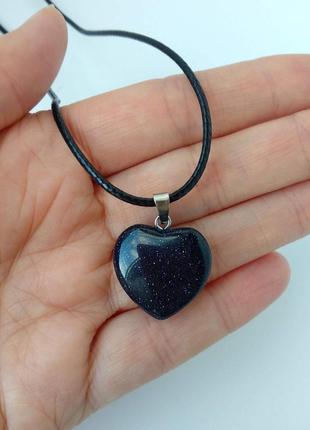 Кулон сердечко сердце авантюрин темно синий натуральный камень4 фото