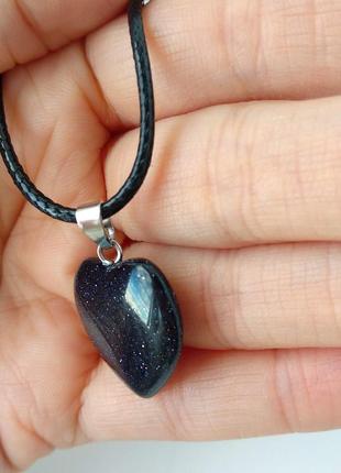 Кулон сердечко сердце авантюрин темно синий натуральный камень1 фото