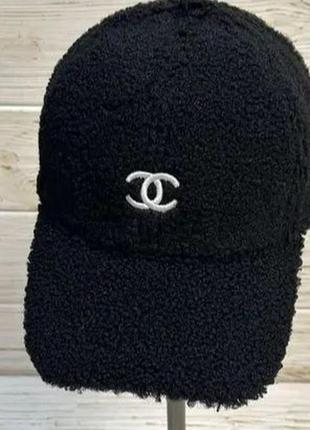 Женская кепка мех белая бейсболка из меха, черная кепка стиля chanel шанель мех