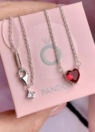 Подарунковий набір pandora «червоне серце» комплект пандора сережки пандора намисто pandora каблучка кільце pandora срібло 925 шарм10 фото