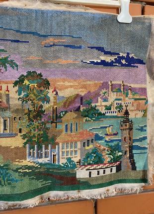 Винтажная вышитая картина, ручная работа