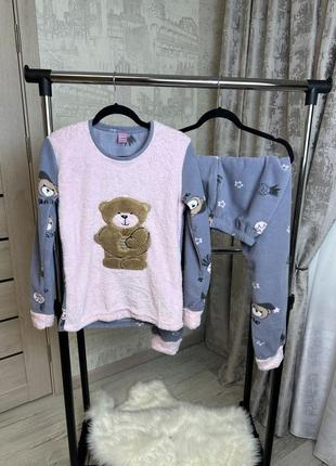 Теплая махровая флисовая пижама/домашний костюм кофта и штаны