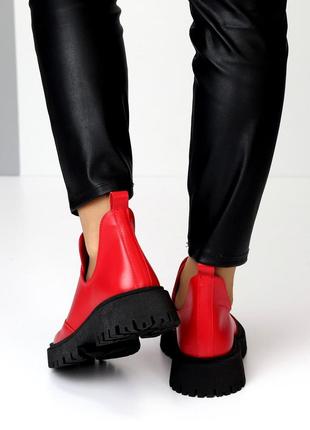 Натуральні шкіряні червоні демісезонні туфлі - черевики на шнурівці на чорній підошві10 фото