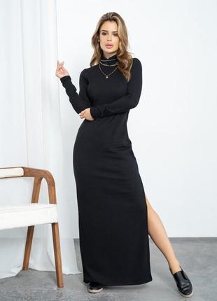 Черное длинное платье в рубчик1 фото
