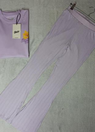 Кружевные женские трикотажные брюки в рубчик primark размер 12-14 (евр.40-42)