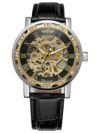 Годинник наручний winner 8012c diamonds automatic black-silver-gold-black