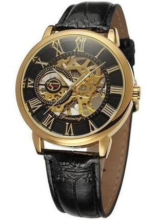 Годинник наручний forsining 8099 black-gold-black