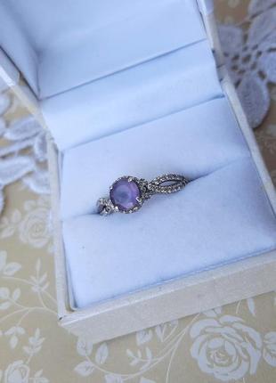Кольцо серебро аметист 17 размер фиониты каблучка перстень фиолет камень проба сирен цвет кільце россыпь срібло каблес3 фото