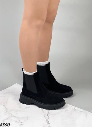 Черные зимние женские замшевые ботинки,мех с эластичными вставками 36,37,38,39,404 фото