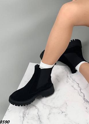 Черные зимние женские замшевые ботинки,мех с эластичными вставками 36,37,38,39,406 фото