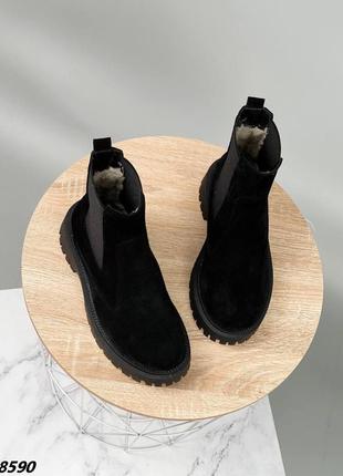 Черные зимние женские замшевые ботинки,мех с эластичными вставками 36,37,38,39,402 фото