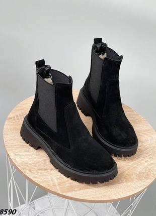 Черные зимние женские замшевые ботинки,мех с эластичными вставками 36,37,38,39,409 фото