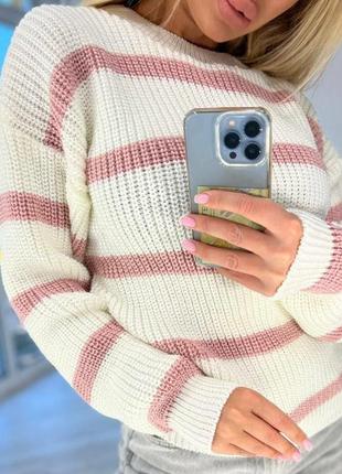 Женский мягкий теплый свитер в полоску, вязаный стильный свитер1 фото