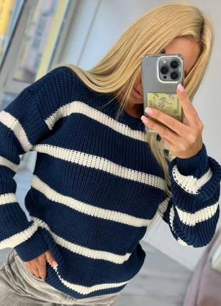 Женский мягкий теплый свитер в полоску, вязаный стильный свитер7 фото