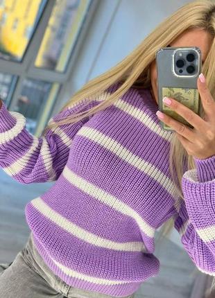 Женский мягкий теплый свитер в полоску, вязаный стильный свитер6 фото