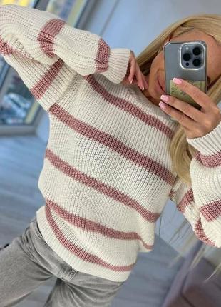 Женский мягкий теплый свитер в полоску, вязаный стильный свитер4 фото