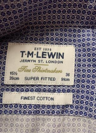 Мужская рубашка tm lewin jermyn st.london  голубая с геометрическим принтом размер m/l цвет голубой7 фото