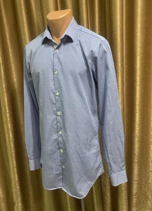 Мужская рубашка tm lewin jermyn st.london  голубая с геометрическим принтом размер m/l цвет голубой4 фото