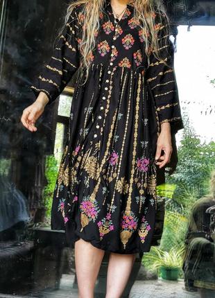Платье с напылением индийское узор в этно бохо стиле миди расклешенное simrans коттон хлопок2 фото