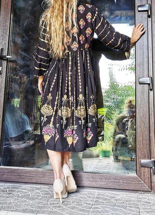 Платье с напылением индийское узор в этно бохо стиле миди расклешенное simrans коттон хлопок4 фото