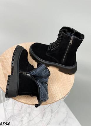 Черные зимние женские ботинки замша,мех на молнии,базовые,классические 36,37,38,39,40,418 фото