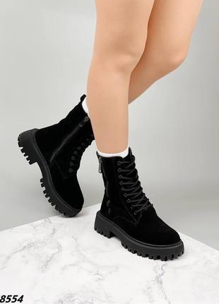 Черные зимние женские ботинки замша,мех на молнии,базовые,классические 36,37,38,39,40,411 фото