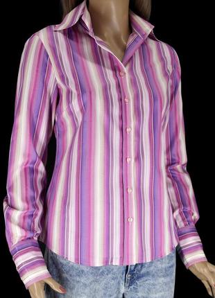 Новая брендовая хлопковая рубашка "hawes & curtis" в розовую полоску. размер uk10/eur38.3 фото