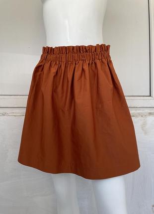 Оранжевая юбка zara basic на резинке в складку (h&amp;m, cos ) фонарик