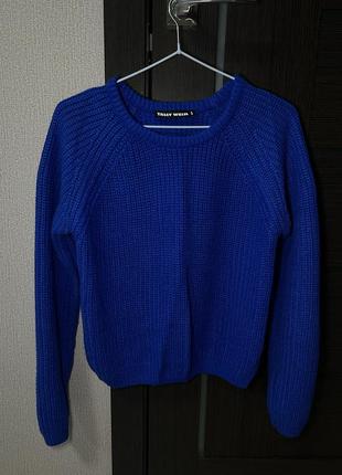 Вязаный синий свитер1 фото