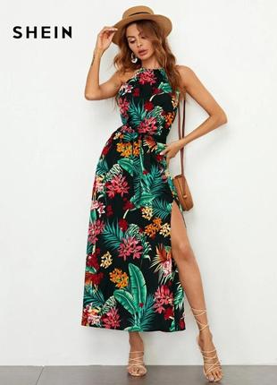 Тропическое платье макси с высоким разрезом shein1 фото