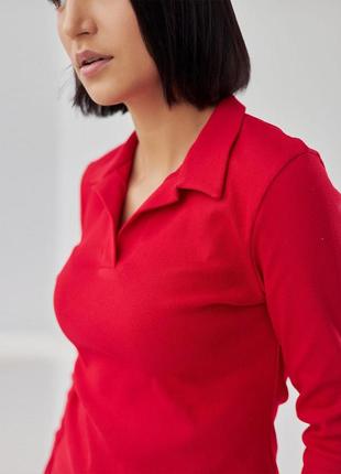 Женская приталенная кофта - поло в рубчик с длинным рукавом электрик , много цветов (размер 42-46) красная