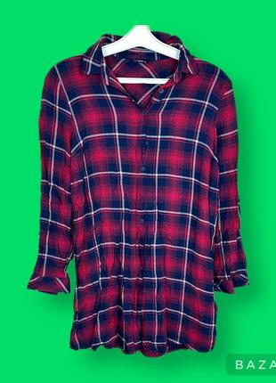 Рубашка в клеточку , приталеная блуза с длинным рукавом размер xs s m l