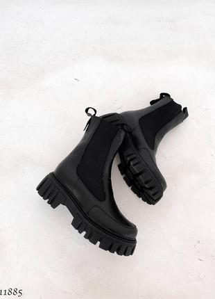 Черные натуральные кожаные демисезонные деми осенние ботинки челси с резинками на резинках толстой подошве кожа8 фото