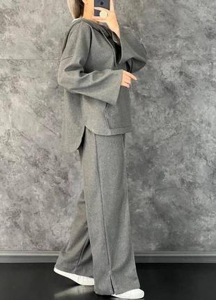 Костюм спортивный женский однонтонный оверсайз худи с капишоном с карманом брюки свободного кроя на высокой посадке качественный стильный графитовый