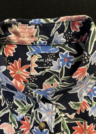 Льняная рубашка m&s женская темно синяя с цветочным принтом 44-48 новая2 фото