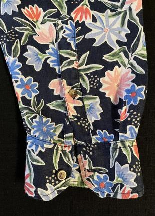 Льняная рубашка m&s женская темно синяя с цветочным принтом 48-52 новая