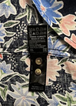 Льняная рубашка m&s женская темно синяя с цветочным принтом 48-52 новая