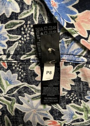Льняная рубашка m&s женская темно синяя с цветочным принтом 48-52 новая