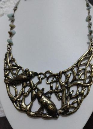 Kawela колье ожерелье металл натуральный камень амазонит2 фото