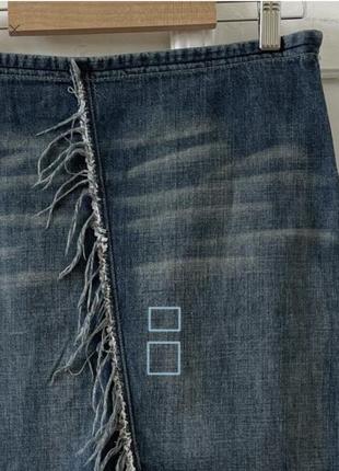 Джинсовая винтажная юбка diesel y2k с бахромой асимметричный крой авангард (morgan, marithe francois girbaud ) выстиран деним9 фото