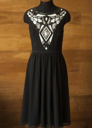 Черное вечернее платье с пайетками миди женское warehouse, размер xs, s