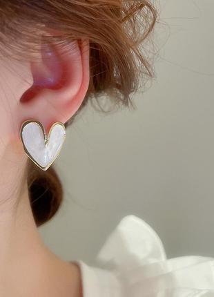 Серьги белое сердце глазурь сережки сердечки