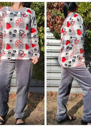 Піжама тепла жіноча махрова домашній костюм великого розміру