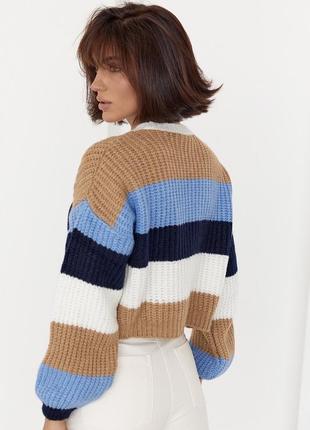 Укороченный женский свитер в полоску4 фото