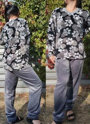 Пижама теплая махровая женская большого размера домашний костюм