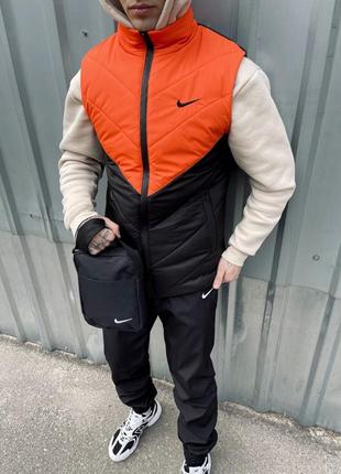 Комплект nike жилетка оранжево-черная  штаны president + барсетка в подарок1 фото