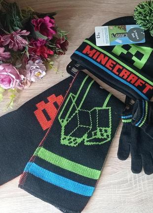 Комплект шапка шарф та рукавички minecraft1 фото